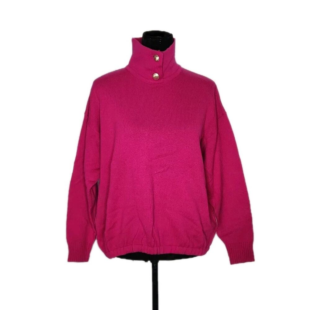 Gianfranco Ferre Vtg Pink Knit Mock Neck Elastic Waist Oversized Sweater Size 40